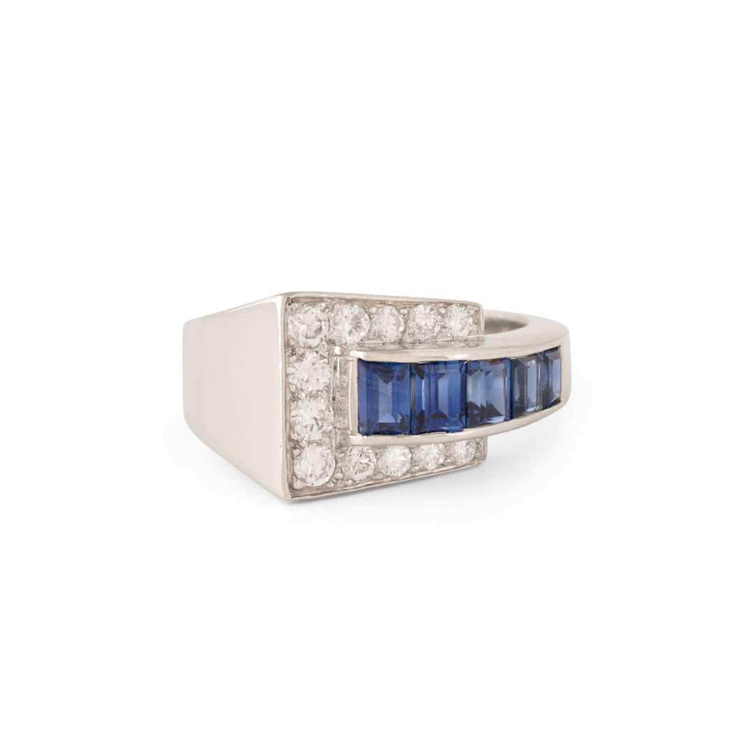 Oscar Heyman Bros. 4.05 CTW Sapphire Diamond 18 Karat Gold Floral Ring |  Wilson's Estate Jewelry